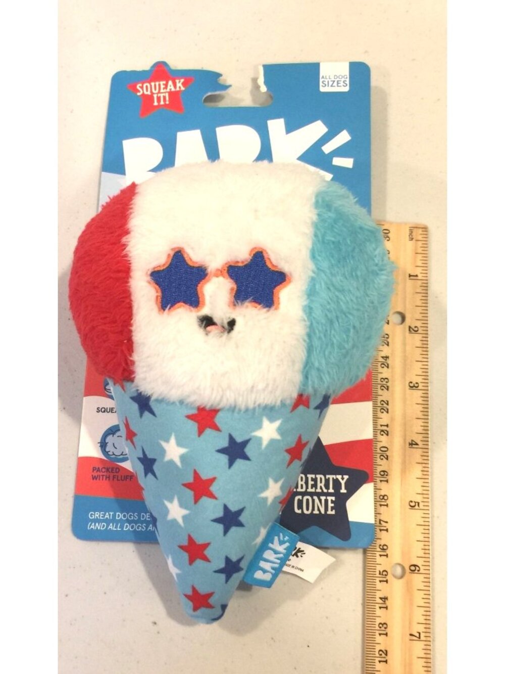 BARK Yankee Doodle Dog Liberty Cone Plush Patriotic Ice Cone Squeak Dog Toy - Picture 3 of 4